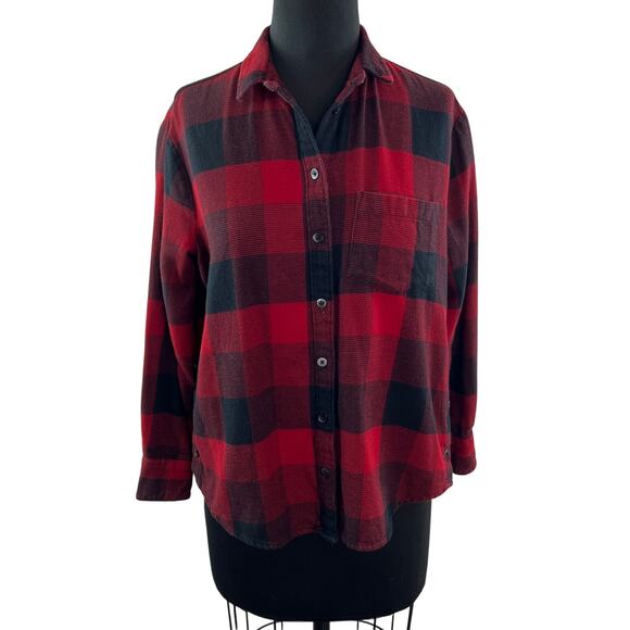 MADEWELL Flannel Oversized Plaid Ex-Boyfriend Shirt Side Button Pockets Size S - Picture 1 of 12